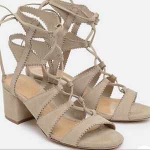 Schutz “Latisha” Cow Suede Lace Up Sandals